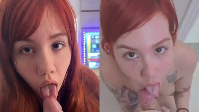 Kinechan pagando boquete e levando gozada na boca