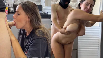 Lais Dias safada fodendo na pia da cozinha e tomando porra na boca